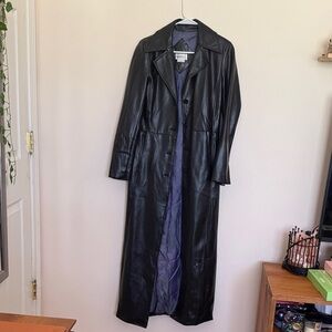 Vintage Charlotte Russe Black Leather Long Trench Coat